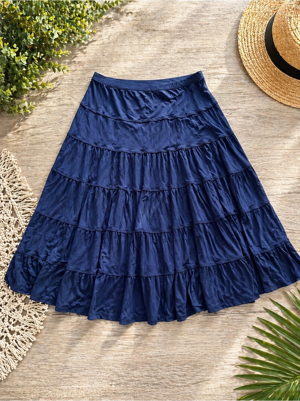 Navy Tiered A-Line Women's Skirt
